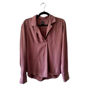 Gap Mauve Satin Long Sleeve Button Down Blouse Shirt Women's Size Small S